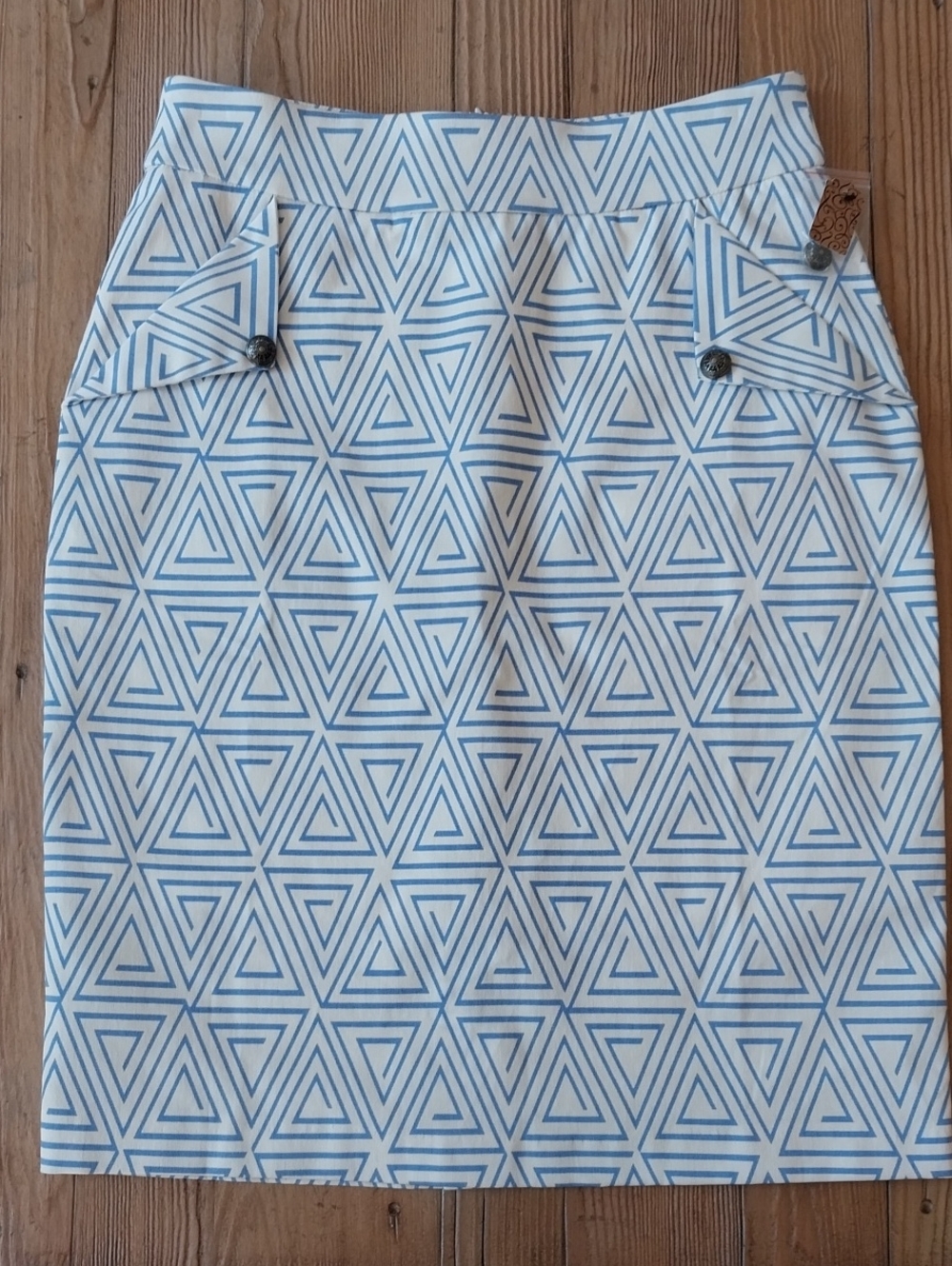 Mikarose Blue & White Triangle Print Pencil Skirt